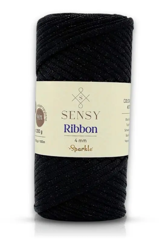 Premium Simli Ribbon Polyester İpi 200 gr Siyah Simli İp - Simli Siyah - 3
