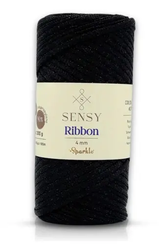 Premium Simli Ribbon Polyester İpi 200 gr Siyah Simli İp - Simli Siyah 
