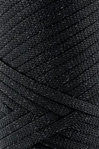 Premium Simli Ribbon Polyester İpi 200 gr Siyah Simli İp - Simli Siyah - 2