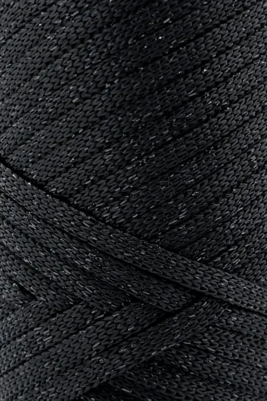 Premium Simli Ribbon Polyester İpi 200 gr Siyah Simli İp - Simli Siyah - 2