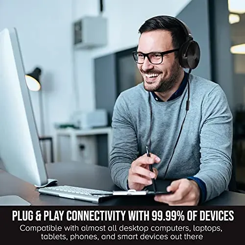 Premium Classroom Headphone & Mic Set 3.5mm Jack Stereo Sound Earphones with Microphone & Soft Swivel On Ear Pads- Perfect for E-Learning, Meetings, Calls - Bulk Pack of 5 (Black) - 5