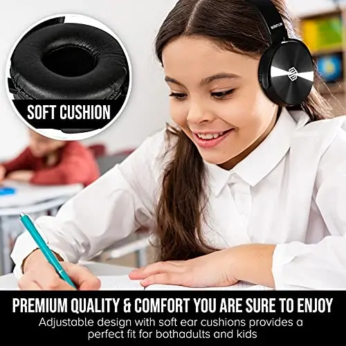 Premium Classroom Headphone & Mic Set 3.5mm Jack Stereo Sound Earphones with Microphone & Soft Swivel On Ear Pads- Perfect for E-Learning, Meetings, Calls - Bulk Pack of 5 (Black) - 4