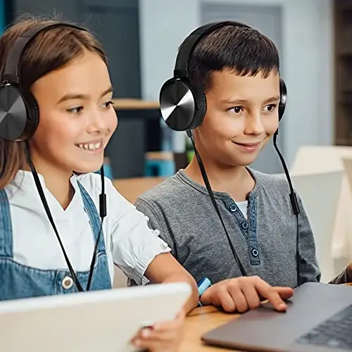 Premium Classroom Headphone & Mic Set 3.5mm Jack Stereo Sound Earphones with Microphone & Soft Swivel On Ear Pads- Perfect for E-Learning, Meetings, Calls - Bulk Pack of 5 (Black) - 6