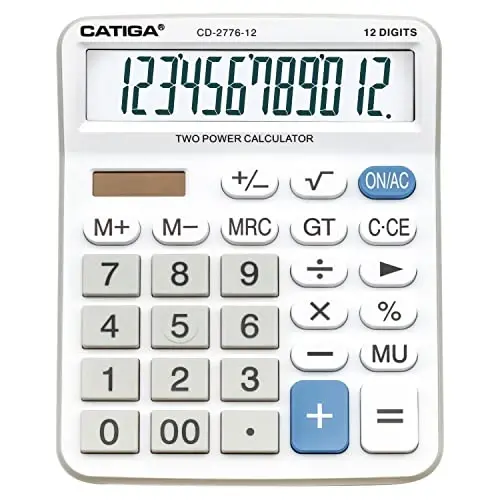Premium Tijorat 12 Xonali Katta Stol Kalkulyatori, Katta 5 Dyumli LCD Displey Ekran, Ulkan Javob Tugmachalari, Batareya va Quyosh Energiyasi bilan ishlaydi, Uy/Ofis Buxgalteriya Hisobi uchun ideal, CD-2776 