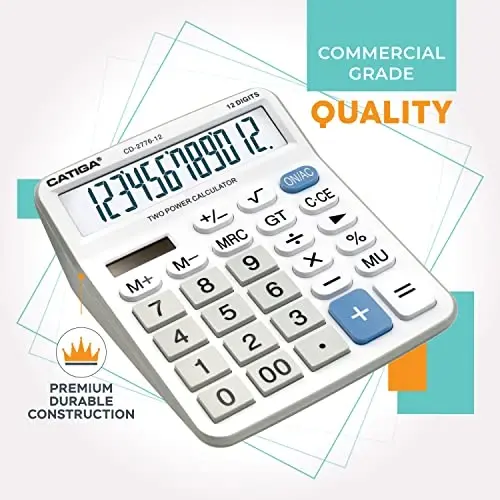 Premium Tijorat 12 Xonali Katta Stol Kalkulyatori, Katta 5 Dyumli LCD Displey Ekran, Ulkan Javob Tugmachalari, Batareya va Quyosh Energiyasi bilan ishlaydi, Uy/Ofis Buxgalteriya Hisobi uchun ideal, CD-2776 - 6