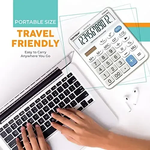 Premium Tijorat 12 Xonali Katta Stol Kalkulyatori, Katta 5 Dyumli LCD Displey Ekran, Ulkan Javob Tugmachalari, Batareya va Quyosh Energiyasi bilan ishlaydi, Uy/Ofis Buxgalteriya Hisobi uchun ideal, CD-2776 - 7