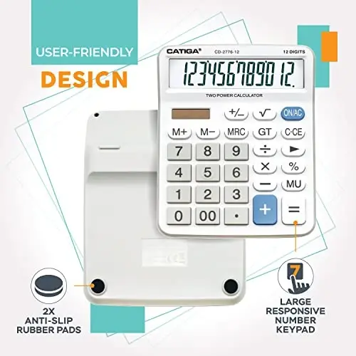 Premium Tijorat 12 Xonali Katta Stol Kalkulyatori, Katta 5 Dyumli LCD Displey Ekran, Ulkan Javob Tugmachalari, Batareya va Quyosh Energiyasi bilan ishlaydi, Uy/Ofis Buxgalteriya Hisobi uchun ideal, CD-2776 - 5
