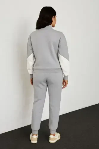 Premium Tracksuit Set - High Neck Zippered Sweatshirt - Gray - 3
