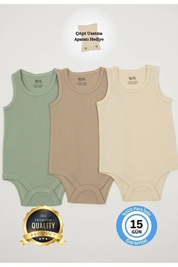 Премиум хлопковый трикотажный комплект из 3 боди для младенцев, 100% органический хлопок, на кнопках, без рукавов. - 1