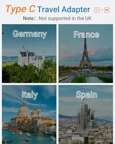 Преобразователь напряжения BESTEK 2000W Travel, понижающий напряжение с 240 В до 120 В, с 2-портовой USB-зарядкой 2,4 А для фена/плойки/телефона, адаптер для стран Европы (красный) - Modazone