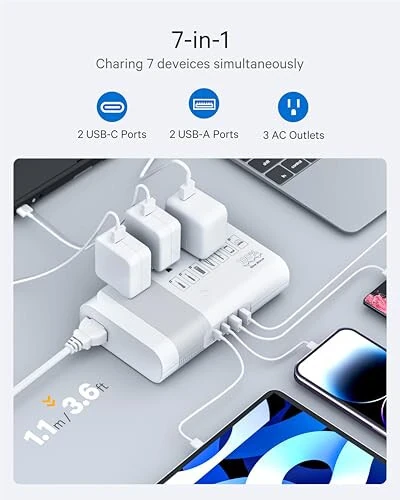 Преобразователь напряжения DOACE Max 500W Step Down 100-220V в 110V, преобразователь мощности с чистой синусоидой с 2 USB-C, 2 USB-A портами, 3 розетками переменного тока, универсальный адаптер питания EU, UK, AU, IT более 200 стран - 3