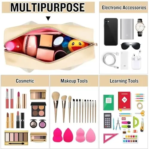 Preppy Clear Baby Makeup Bags with Chenille Letter Patches, Travel Essentials Large Clear Make up Bag Zipper Pouch with Handle, Waterproof Nylon Cosmetic Toiletry Storage Tote for Women (BABY-Beige) - 5