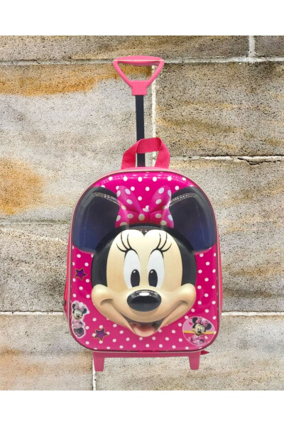 Preschool Nursery Pull-Along Pink Mickey Mouse Figured 3-6 Years Old 3D Embossed Back School Bag - 1