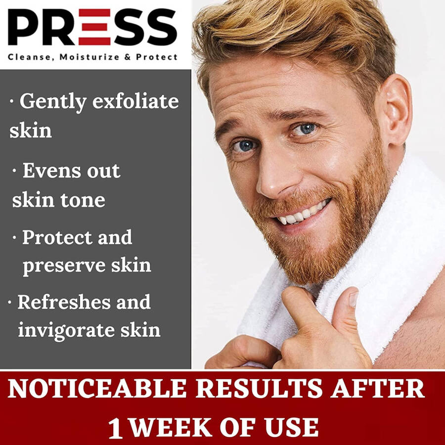 PRESS SKINCARE Erkekler İçin Yüz Temizleyici, Jojoba Boncukları ve Hawai Lav Deniz Tuzu ile Formüle Edilmiş Organik Derin Peelingli Yüz Temizleyici, Kırışıklıkları ve Yaşlılık Lekelerini Azaltır, 2 OZ - 4