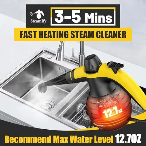 Pressurized Handheld Steam Cleaner with 10pcs Accessories & Safety Lock, Multi-Purpose & Powerful Home Use Steamer for Cleaning, Car, Bathroom, Shower, Upholstery, Grout, Window, Grease - 3
