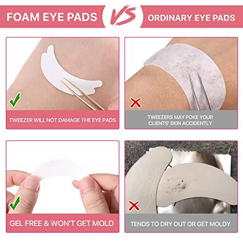 Pretty memory 100 Pairs Foam Eye Pads for Lash Extensions, Lint Free Hypoallergenic Sticky Lash Pads, Under Eye Pads for Lash Extensions, Lash Tech Supplies Must Haves, Latex Free - 6