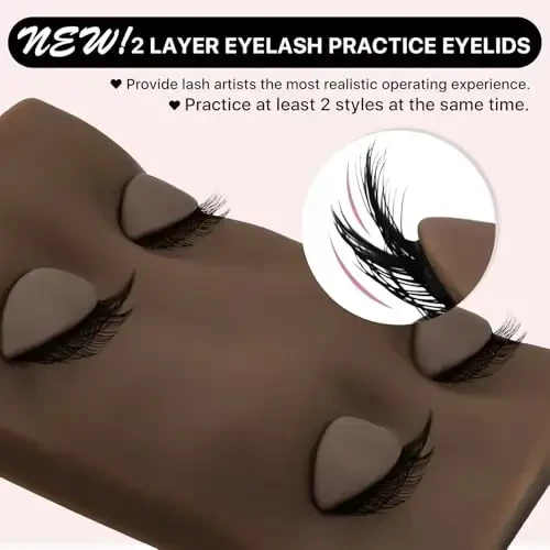 Pretty memory 2 Layer Lash Mannequin Head, with 2 Pairs Removable Lash Practice Eyelids, Realistic Eyelash Mannequin Head, Makeup Soft-Touch Rubber Lash Tech Supplies for Practice Training（Dark) - 2