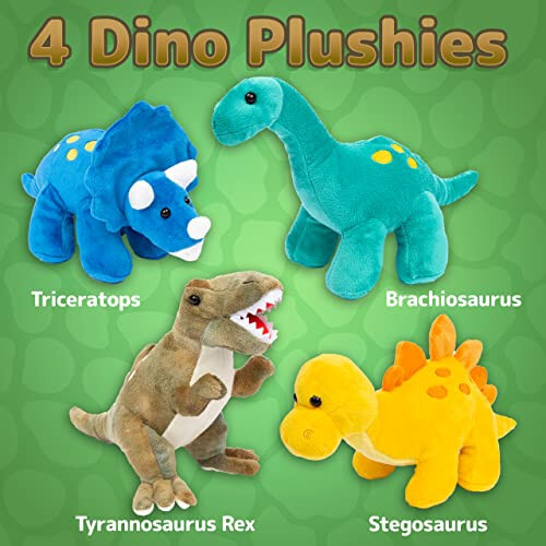 Prextex Plush Dinosaur Stuffed Animal, 4pk, 10'' Cute Dinosaur Plush Toys for Boys & Girls Ages 3+, Stuffed Dinosaurs for Boys, Soft Dino Plush Stuffed Animals Dinosaur Party Favors, Stuffed Dinosaur - 26