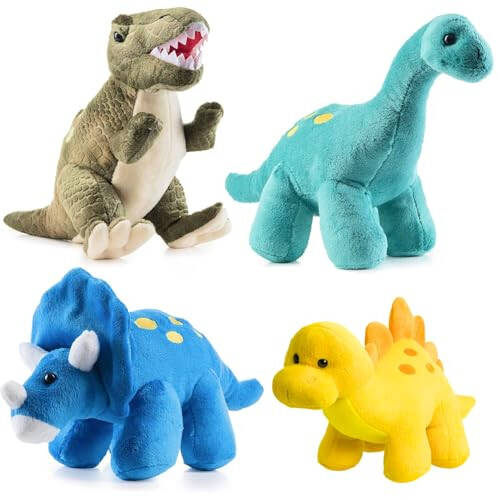 Prextex Plush Dinosaur Stuffed Animal, 4pk, 10'' Cute Dinosaur Plush Toys for Boys & Girls Ages 3+, Stuffed Dinosaurs for Boys, Soft Dino Plush Stuffed Animals Dinosaur Party Favors, Stuffed Dinosaur - 1