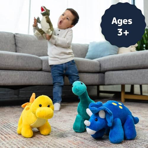 Prextex Plush Dinosaur Stuffed Animal, 4pk, 10'' Cute Dinosaur Plush Toys for Boys & Girls Ages 3+, Stuffed Dinosaurs for Boys, Soft Dino Plush Stuffed Animals Dinosaur Party Favors, Stuffed Dinosaur - 4