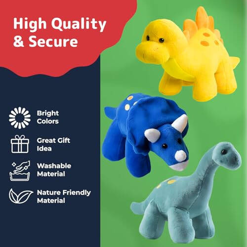 Prextex Plush Dinosaur Stuffed Animal, 4pk, 10'' Cute Dinosaur Plush Toys for Boys & Girls Ages 3+, Stuffed Dinosaurs for Boys, Soft Dino Plush Stuffed Animals Dinosaur Party Favors, Stuffed Dinosaur - 5