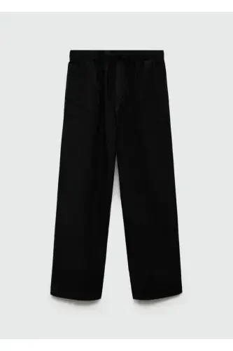 Прямые льняные брюки - Черный - 3