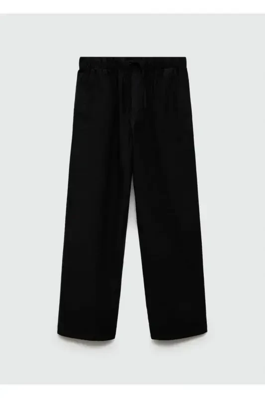 Прямые льняные брюки - Черный - 3