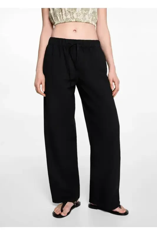 Прямые льняные брюки - Черный - 6