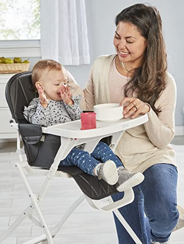 Primo PopUp Folding High Chair (for Baby Age 6 to 36 Months) Black Folding Beach Chair Style High Chair with Removable Dishwasher Safe Tray, 3pt Safety Harness, Leatherette Seat – Space Saving Design - 37