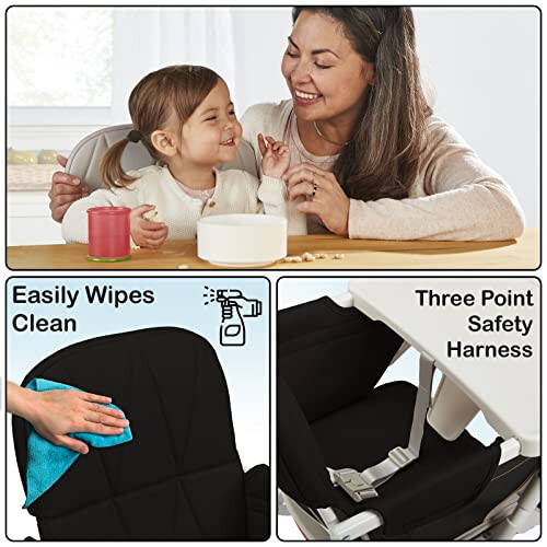 Primo PopUp Folding High Chair (for Baby Age 6 to 36 Months) Black Folding Beach Chair Style High Chair with Removable Dishwasher Safe Tray, 3pt Safety Harness, Leatherette Seat – Space Saving Design - 38