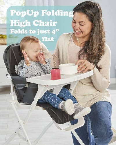 Primo PopUp Folding High Chair (for Baby Age 6 to 36 Months) Black Folding Beach Chair Style High Chair with Removable Dishwasher Safe Tray, 3pt Safety Harness, Leatherette Seat – Space Saving Design - 8