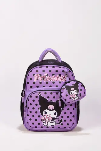 Princes Deri Baskılı Kuromi Temalı Kız Çocuk Anaokul Sırt Çantası Kız Çocuk Okul Öncesi Sırt Çantası - Lila-Siyah 