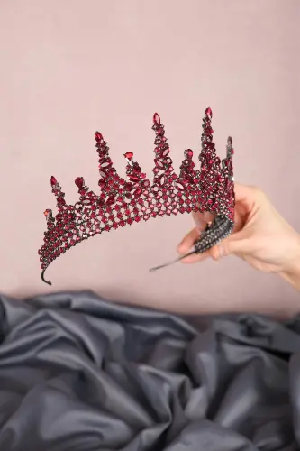 Princess Model Bridal Crown - Burgundy - 3