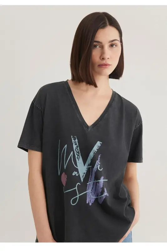printed anthracite oversized istanbul t-shirt - MAVI