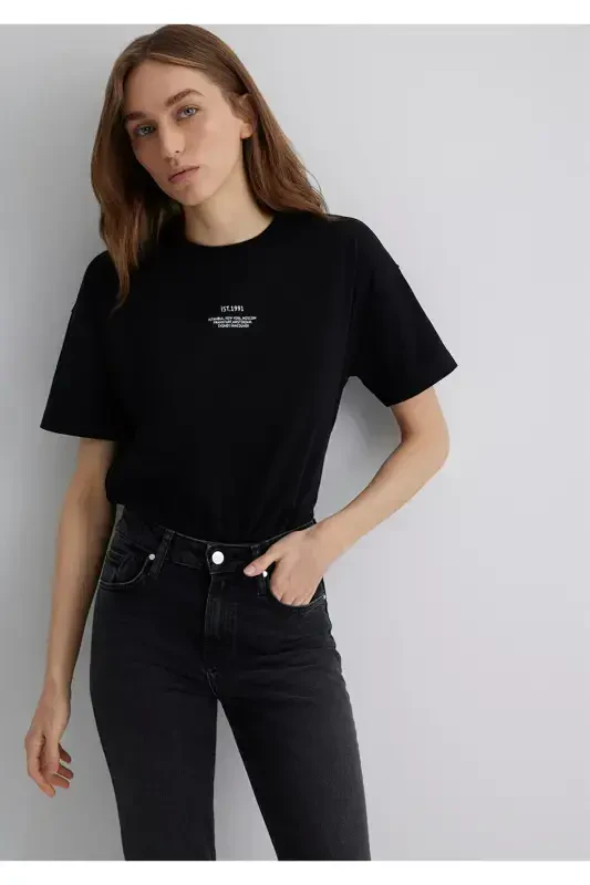 Printed Black T-Shirt Loose Fit / Relaxed Fit 1 - MAVI