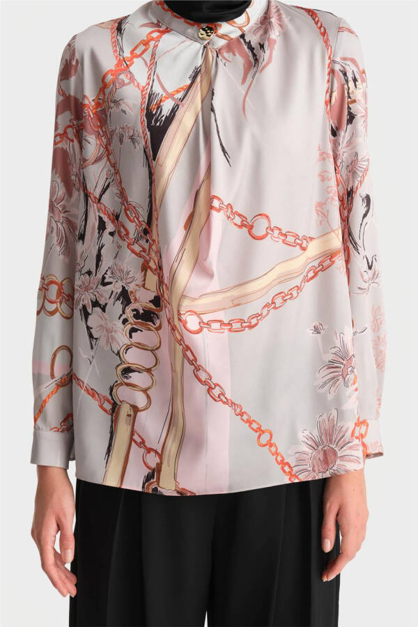 Printed blouse, mink color. - 11