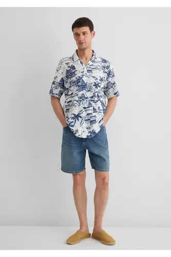 Printed Blue Shirt Regular Fit 021 - 1