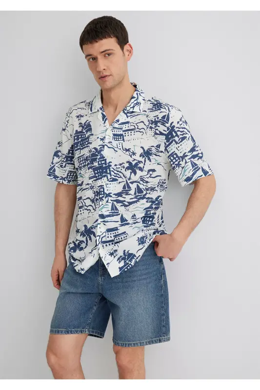 Printed Blue Shirt Regular Fit 021 - 2