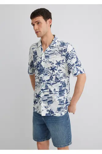 Printed Blue Shirt Regular Fit 021 - 3