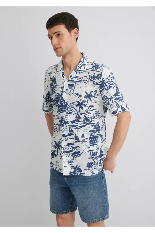 Printed Blue Shirt Regular Fit 021 - 3