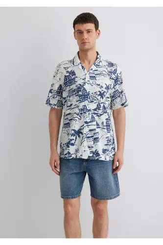 Printed Blue Shirt Regular Fit 021 - 4