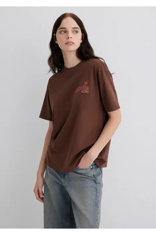 Printed Brown T-shirt Loose Fit - MAVI
