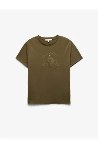 Printed Crew Neck Short Sleeve Women's T-Shirt - 1