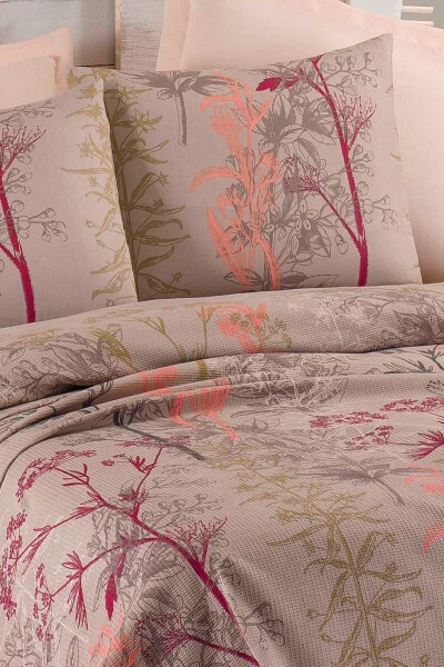 Printed Double Bed Urla Beige Quilt Set - 6