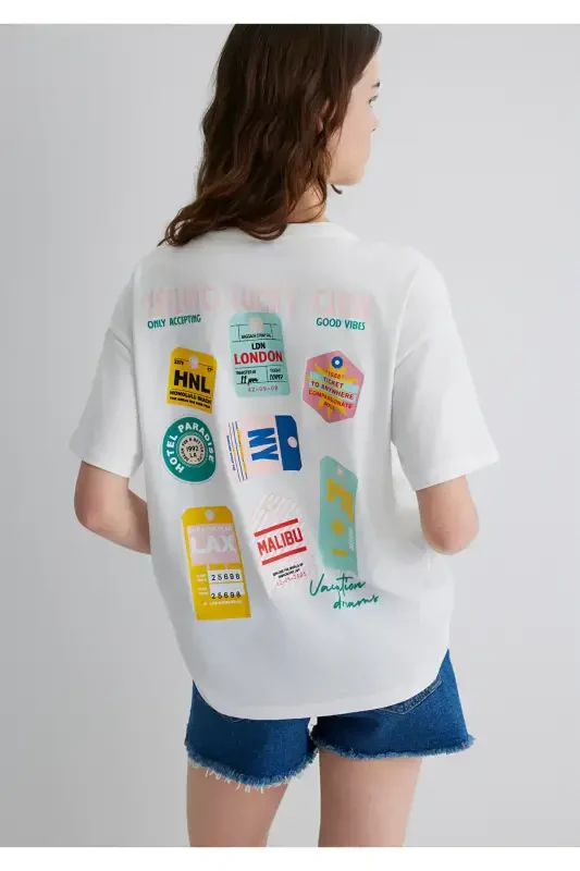 Printed Ecru T-shirt Loose Fit 16 - 3