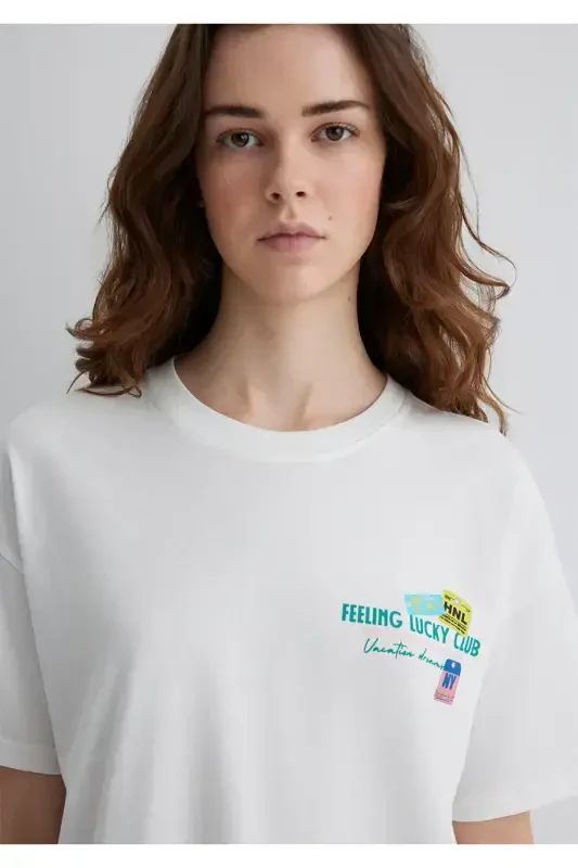 Printed Ecru T-shirt Loose Fit 16 - 6