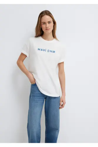 Printed Ecru T-shirt Loose Fit / Oversize 16 - MAVI (1)
