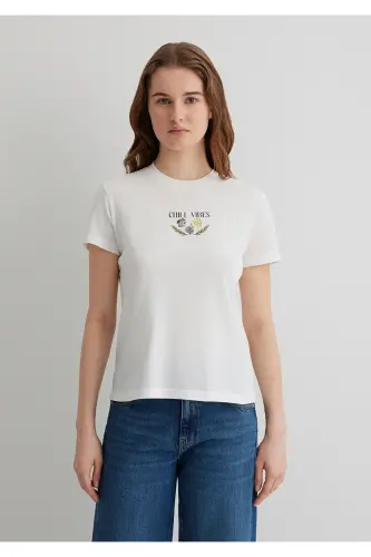 Printed Ecru T-shirt Semi Slim Fit - 3