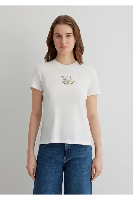 Printed Ecru T-shirt Semi Slim Fit - 3