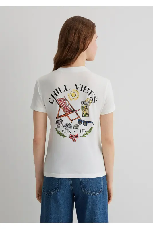 Printed Ecru T-shirt Semi Slim Fit - 4